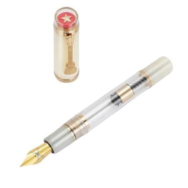 Imagem de VEVEL Caneta-tinteiro de resina transparente com design de clipe de guitarra, exclusiva estrela superior, artigos de papelaria de luxo, caneta de presente (branca, F 0,5 mm)