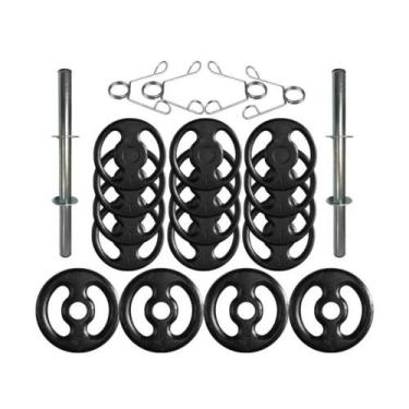 Imagem de Kit com Barras de Halteres e Anilhas de Ferro - 22 Peças - BOX INGÁ