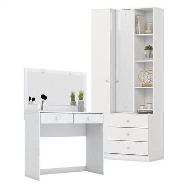 Imagem de Armário Multiuso Doha e Penteadeira Daila com Led Branco - Henn