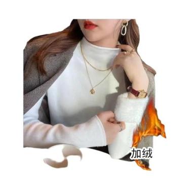 Imagem de Suéter Feminino Casual De Malha Macia Com Forro De Veludo Peludo Gross