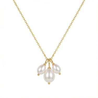 Imagem de Colar de pérolas falsas de estilo vintage, colares gargantilhas delicadas de imitação de pérolas para mulheres, colares de fio de pérola simulada como presente, aço inoxidável banhado a ouro 18K para