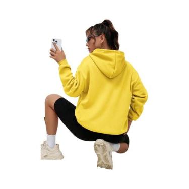 Imagem de Moletom Feminino De Cor Sólida Com Capuz E Bolsos, Casual, Streetwear,