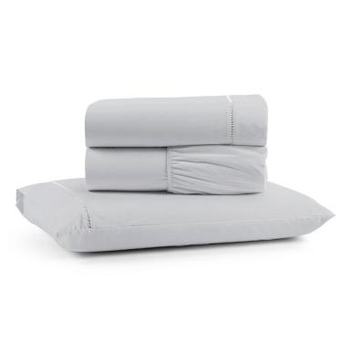 Imagem de Jogo Cama Lençol Bali Solteiro Percal 180 Fios 100% Algodão Ponto Palito 3 Peças - Cinza