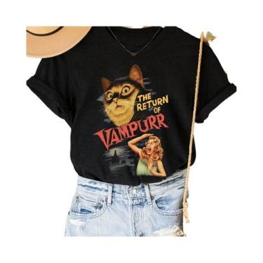 Imagem de Camiseta Feminina De Verão Com Estampa De Gato, Manga Curta, Gola Redo