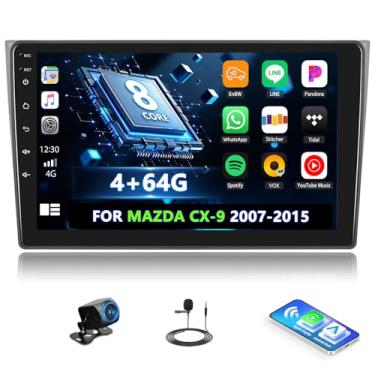 Imagem de [4+64G] Estéreo automotivo Android 13 de 8 núcleos para Mazda CX-9 2007-2015 com Apple Carplay e Android Auto, rádio veicular de 10,1 polegadas com link espelhado Bluetooth FM/RDS WiFi Navegação GPS