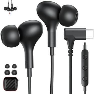 Imagem de Fones de ouvido USB C USB tipo C para iPad 10ª geração iPhone 17 Pro 16 15 Samsung S25 Ultra S21 S23 S24 Fones de ouvido com fio com controle de volume do microfone no fone de ouvido preto