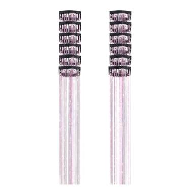 Imagem de KiBcsLic 12x Apliques de Cabelo Brilhantes e Resistentes ao Calor, 50cm, com Mechas Cintilantes, Ideais para Lembrancinhas, Casamentos, Fantasias e Shows, Vermelho Púrpura