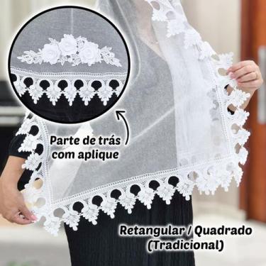 Imagem de Véu Ccb Congregação Cristã Aplique Floral 3D Com Pérolas Adulto (model