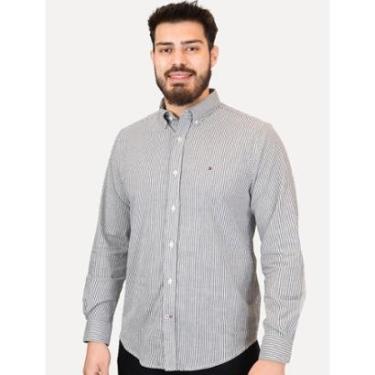 Imagem de Camisa Tommy Hilfiger Masculina Regular Striped Poplin Preta-Masculino