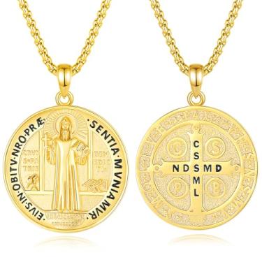 Imagem de INFUSEU Coleção de colar de fé de proteção católica, Virgem Maria, São Bento, São Cristóvão, São Floriano, Santa Joana D'Arc, Medium, Banhado a ouro, Sem Pedra Preciosa