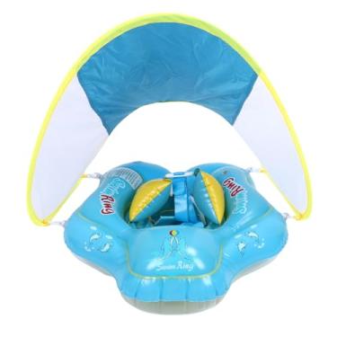 Imagem de Yinhing Boia de Piscina para Bebês Com Dossel, Guarda-sol Removível UPF 50+ Malha Lateral Horizontal Boia de Natação para Crianças Design Dobrável Fundo de Suporte de Esponja, Com Malha (BLUE)