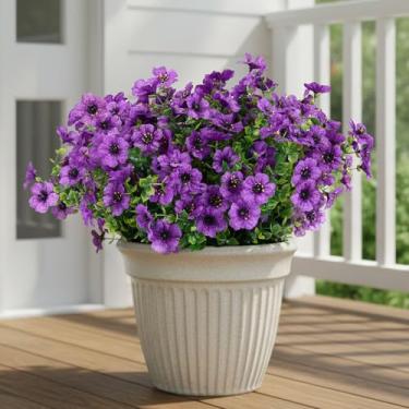 Imagem de CEWOR 12 pacotes de flores artificiais para ambientes externos, margaridas de seda falsa com folhas de eucalipto, flores artificiais para jardim, porta da frente, varanda, pátio, decoração de casa