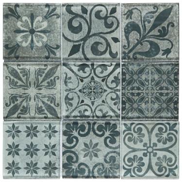 Imagem de Kit 1m² Pastilha de Vidro Patchwork 30cm X 30cm Cinza Escuro