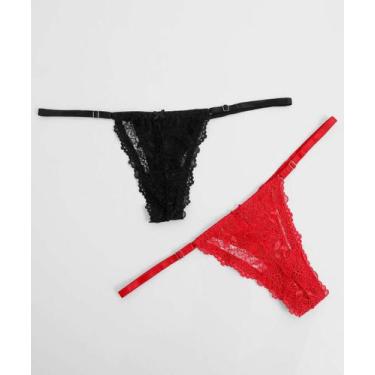 Imagem de Kit 2 Calcinhas String Fio Dental Renda Marisa Vermelh-45016, Preto, V