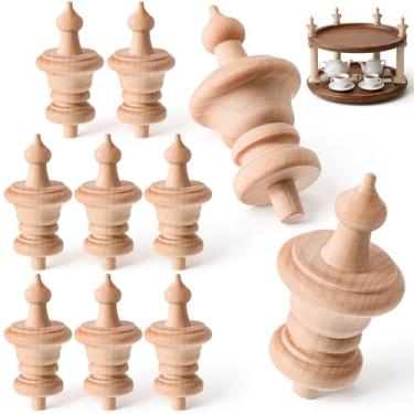 Imagem de Pinkunn 10 peças de tampas de varões de cavilha de madeira com 8,5 cm de altura, puxadores de gaveta de madeira inacabada, alças pequenas espirais de madeira para artesanato, DIY, postes de cama