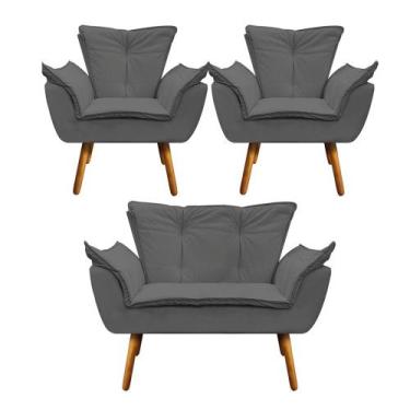 Imagem de Namoradeira e 2 Poltronas Pé Palito Castanho Opala material sintético 