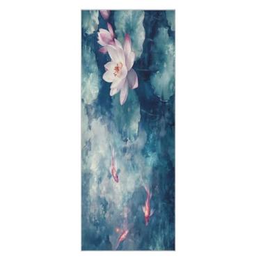 Imagem de Wassud Tapete de toalha de ioga de lótus e peixe com bolsa organizadora, tapete de ioga absorvente de suor, toalha antiderrapante para ioga quente, pilatos, fitness, 68,5 x 185,4 cm