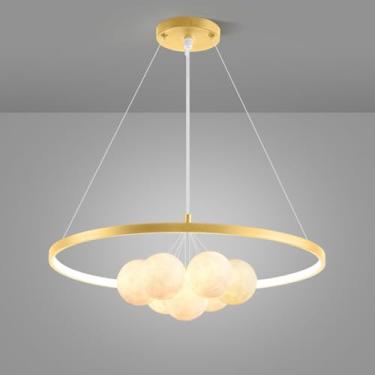 Imagem de Luminária de teto LED redonda moderna com 60 cm de diâmetro para sala de jantar e cozinha, dimerizável (3000K-6000K), em acrílico, para sala de estar, quarto, cozinha e sala de jantar. Ilumi