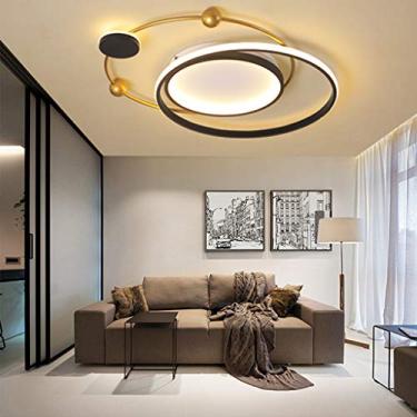 Imagem de Luminária de teto LED com design circular, em alumínio, com controle remoto e dimerizável, temperatura de cor de 3000 a 6000K, cúpula em acrílico e estrutura em ferro, ideal para sala de jan