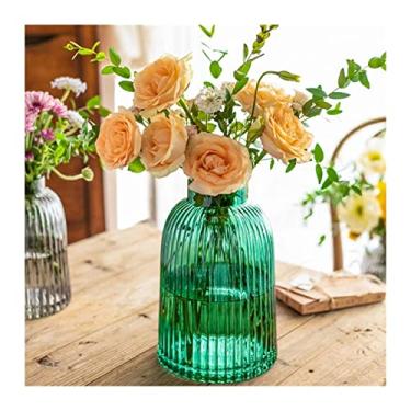 Imagem de KEG801302 Vasos de vidro transparente listrado recipiente hidropônico delicado arranjo de flores para sala de estar, mesa de jantar, vaso de flores (pequeno)