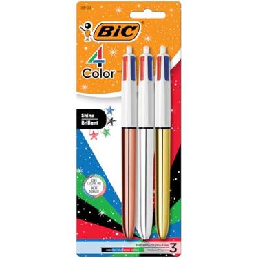 Imagem de BIC Caneta esferográfica retrátil de 4 cores com tinta de longa duração e ponta média de 1,0 mm, 3 unidades de tinta sortida