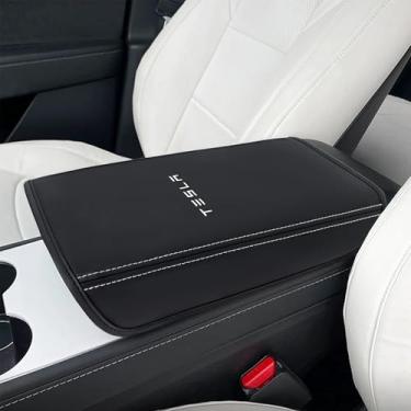 Imagem de DS Capa de apoio de braço de carro para Tesla Model 3/Mode Y couro console central tampa tampa de apoio de braço protetor anti-arranhões almofada acessórios interiores para Tesla 2017-2024 modelo 3