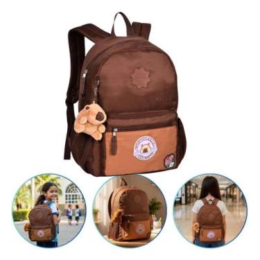 Imagem de Mochila De Costas Escolar Capivara Grande Com Chaveiro MARROM - CLIO