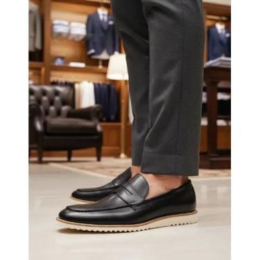 Imagem de Sapato Mocassim Loafer Fino Casual Em Couro Virtus Tratorado, Preto éb