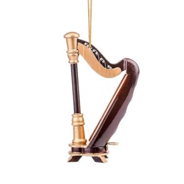 Imagem de Dselvgvu Ornamento de harpa em miniatura de corda de madeira 9 x 5 cm, mini instrumento musical, réplica, música, presentes de aniversário, árvore de Natal, decoração de casa, enfeite de exibição