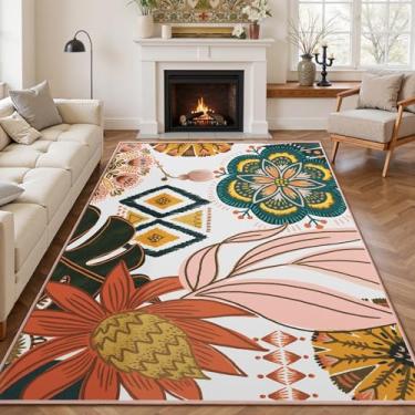 Imagem de Tyrot Boho Chic Tapete floral botânico para sala de estar 1,5 x 2,1 m