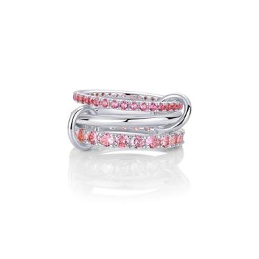 Imagem de PAVOI Anel feminino banhado a ródio com faixa tripla | Anel de elos entrelaçados de zircônia cúbica Fuschia |, 7, Ouro branco, Zircônia cúbica