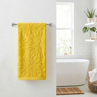 Imagem de Artoid Mode 1 peça de toalhas de mão amarelas 3D dália floral jacquard primavera para banheiro, 100% algodão macio absorvente toalha de decoração de banheiro, 14,7 x 29,5 polegadas
