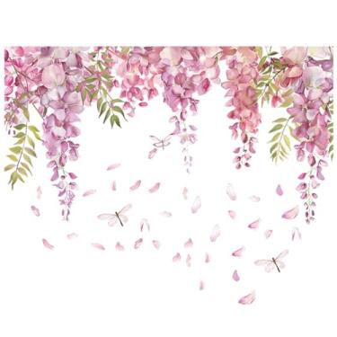 Imagem de Achang Adesivos de parede de plantas pintados ramos de flores caídos libélula vidro janela descascar e colar para sala de estar quarto TV parede decoração sala de aula