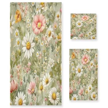 Imagem de xigua Conjunto de toalhas de banheiro de flores silvestres em aquarela absorvente macio 3 peças toalha de banho toalha de mão toalhas decorativas para banheiro, academia, hotel, praia, piscina