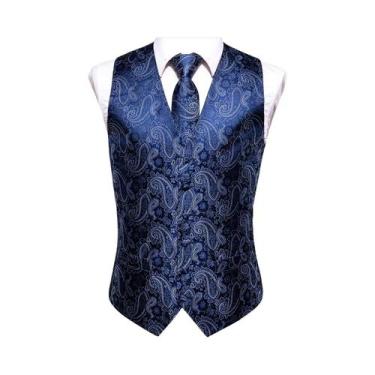 Imagem de Conjunto Masculino De Colete De Seda, Gravata, Lenço De Bolso E Abotoa