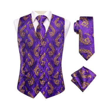 Imagem de Conjunto Masculino De Colete De Seda, Gravata, Lenço De Bolso E Abotoa