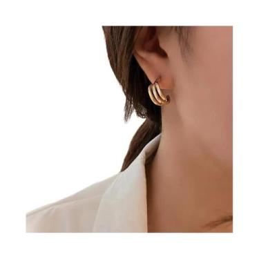 Imagem de Brincos De Argola Geométricos Banhados a Ouro Com Zircônia Para Mulher