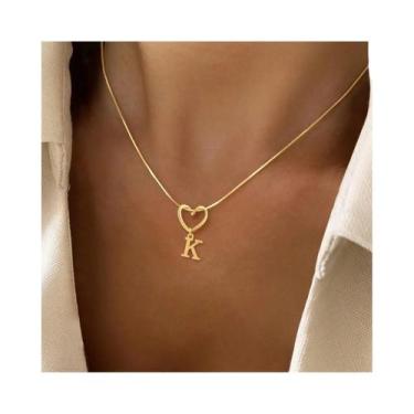 Imagem de Colar Feminino Banhado a Ouro Com Pingente De Coração Vazado E Corrent