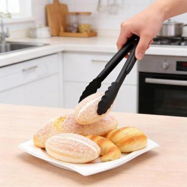 Imagem de Pinça de comida de aço inoxidável preta para churrasco, salada de churrasco, salada para cozinheiro, buffet, clipe de buffet, acessórios para assar, ferramenta (9 polegadas, 23 cm)