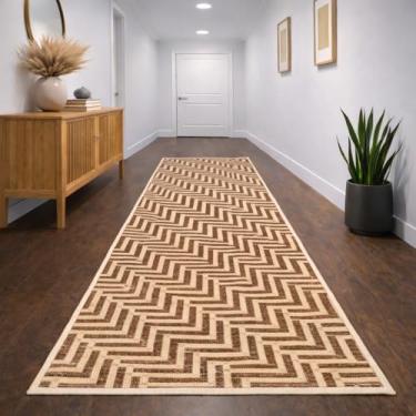 Imagem de Tapete Passadeira Algodão Jacquard 2,00m x 0,65cm Beira de Cama, Cozinha e Corredor(Labirinto Marrom,1,40m x 65cm)