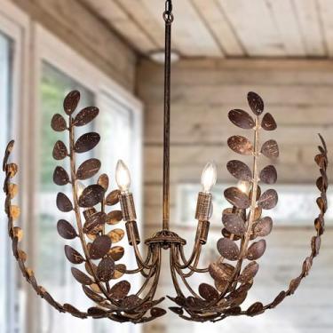 Imagem de Wellmet Lustre para entrada 76.2 cm D, luminária de bronze para sala de jantar, lustre costeiro moderno com tons de casca de coco natural, lustres boho rústicos para sala de estar, cozinha