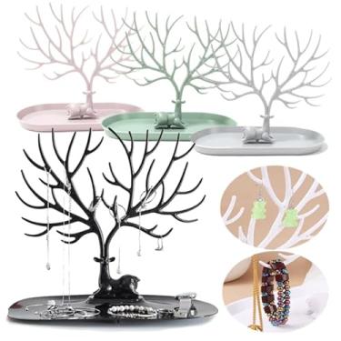 Imagem de Porta Joias Para Brincos Colares Bijuterias Em Formato De Cervo Com Árvore Para Decoração (Aleatório,Pequeno)