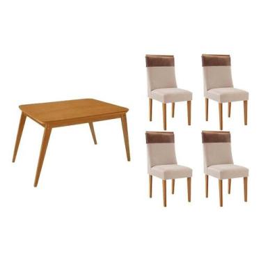 Imagem de Sala Jantar Mesa Havana Tampo Curvo 120cm+4 Cadeiras Jaspe Madeira Nat