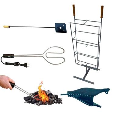 Imagem de Kit Espeto Costela Fogo Chão Acendedor 110 Fole E Espalhador