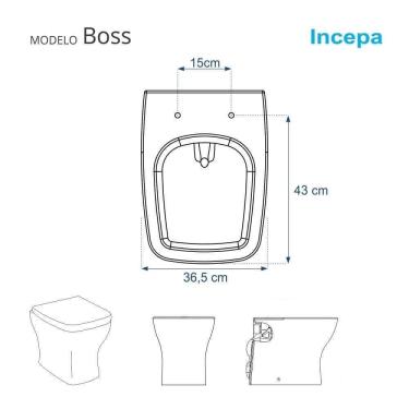 Imagem de Assento Sanitário Mdf Soft Close Boss Stone (cinza Fosco) Para Vaso Incepa Com Ferragem Preta