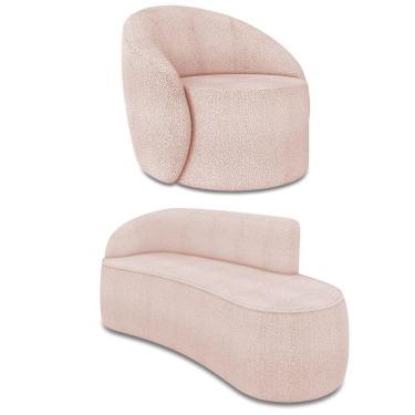 Imagem de Sofá 3 Lugares Orgânico 180cm Morgan E Poltrona Lua Bouclê Rosê D03 - D'rossi