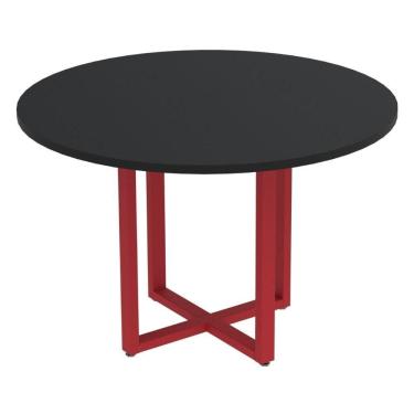 Imagem de Mesa De Reunião Redonda P25 Pandin 110 Cm (largura) Tampo Mdp Preto Pé Aço Tubular Vermelho