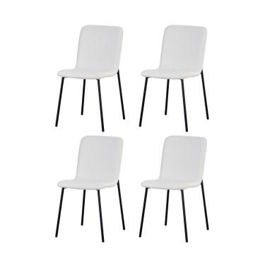 Imagem de Kit 4 Cadeiras Celeste Rivatti 43 Cm (largura) Em Bouclé Off White E Base Em Aço Preto Pintada à Pó