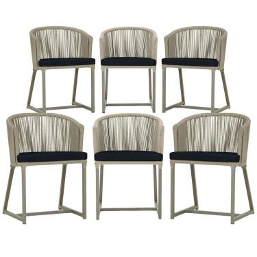Imagem de 6 Cadeiras De Jantar Noronha Fendi Corda Náutica E12 Trama Rami