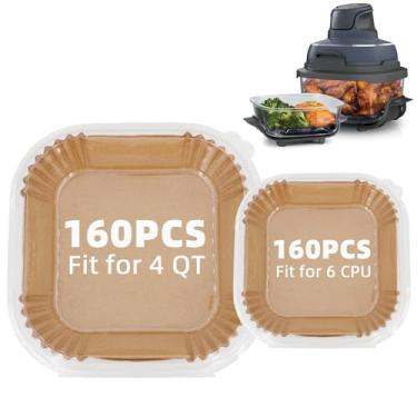 Imagem de Forros Air Fryer para Ninja Crispi, 160 + 160 peças de papel manteiga para Ninja Crispi 4 em 1, sistema de cozimento portátil de fritadeira a ar, acessórios descartáveis Ninja Crispi Air Fryer